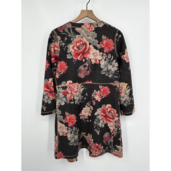 Anthropologie Monarc Gray Open Front Kimono Jacket Women Small Roses Pockets - Picture 4 of 10